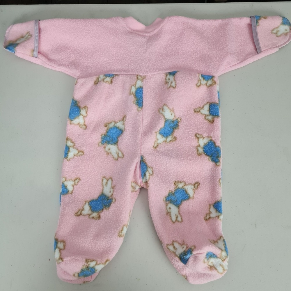 Vintage Beatrix Potter One Piece Baby Newborn Pink Fleece Peter Rabbit Sleeper - Picture 12 of 16